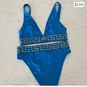Versace Blue High-Waisted Bikini Set (top & bottom)
